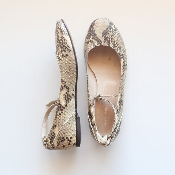 Italian Designer Paolo Castignani Snakeskin Ankle Strap Flats / Ballerinas 7 - Picture 6 of 16